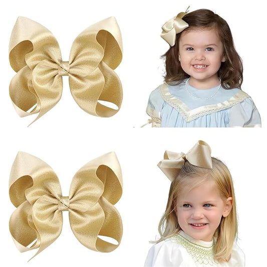 5.5 Inch 2pcs Yellow Gold Hair Bows for Girls Grosgrain Ribbon Toddler Hair Accessories with Alligator Clips for Toddlers Baby Girls Kids Teens