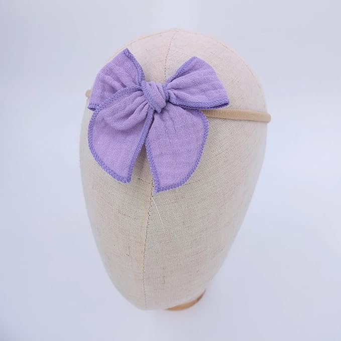Sugarmelon Original Cotton Gauze Headband for Newborn Toddler Infant Baby Girl Kids Muslin Cotton Hair Bow Headbands Turban Elastic Hair Bands (2 pcs Orchid)