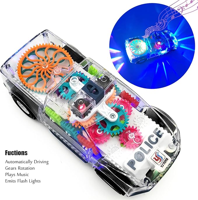 Tipmant Baby Toddler Police Car Electric Vehicle Toy Auto Driving, Transparent Gears, Music, Luminous Lights, Kids Gifts