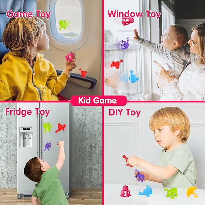Suction Cup Kids Bath Toy for Baby Aged 3 4 5 Years Old, 10PCS Animal Bathtub Suckers for Toddler, Window Shower Tools, Montessori Gifts for Boys and Girls Age 6-8
