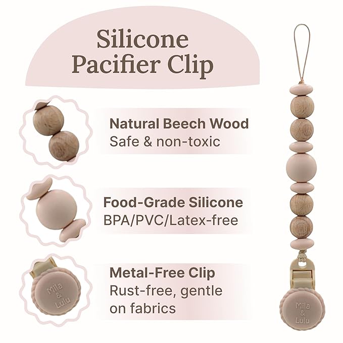 Silicone Pacifier Clip – Metal-Free Design, Lightweight Pacifier Holder for Everyday Use – Beige - Mila & Lulu