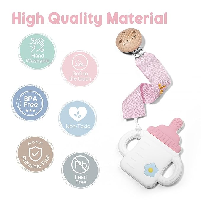 Personalized Pacifier Clip with Name, Customized Soft Webbing Binky Holder for Boys and Girls, Neutral Pacifier Holder Universally Fit All Pacifiers Style, 2 Pack(Pink, Green)