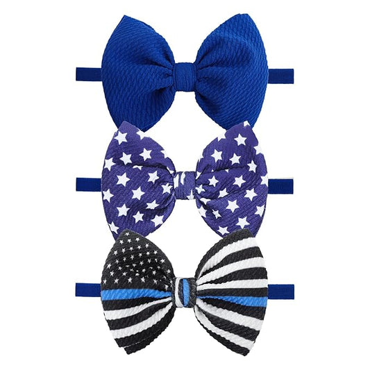 YanJie Baby Bows Nylon Blue Headbands for Infant Girls Police Support Hair Bow for Newborn Toddler National Police Week Hair Accessories Blue Line Flag