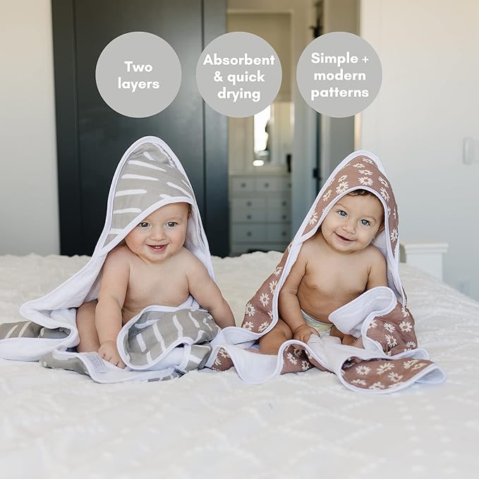Mebie Baby Muslin Hooded Towel, Sunshine, Cute Hooded Baby Bath Towel for Newborn, Infant & Toddler, Modern Baby Towels and Washcloths for Boy & Girl, Floral & Pattern Hooded Baby Towels