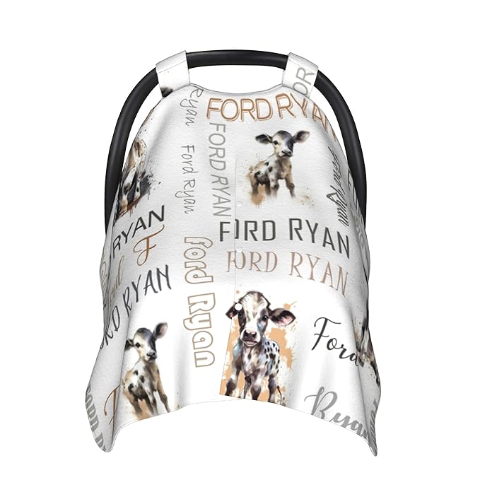 Personalized Winter Baby Car Seat Cover with Name Cow Winter Car Seat Cover for Baby Seat or Stroller Custom Infant Car Seat Covers Minky Blankets Nursing Cover Breastfeeding Scarf