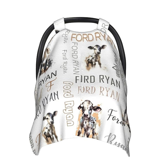 Personalized Winter Baby Car Seat Cover with Name Cow Winter Car Seat Cover for Baby Seat or Stroller Custom Infant Car Seat Covers Minky Blankets Nursing Cover Breastfeeding Scarf