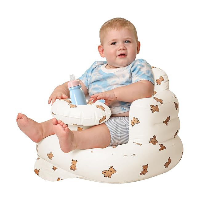 Solens Inflatable Baby Seat for Sitting Up with Tray & Back Support, Baby Sit Up Chair with Built-in Air Pump, Waterproof Floor Seat for Infants & Toddlers, Includes Carry Pouch, Bear