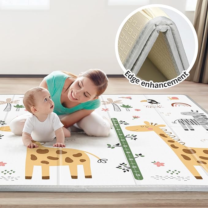 PLGLOG Baby Play Mat,59"x59" Foldable Play Mat,Reversable,0.8" Thick Waterproof Baby Floor Playmate for Babies Crawling,Toddlers,Infants,Play & Tummy Mat,Giraffe