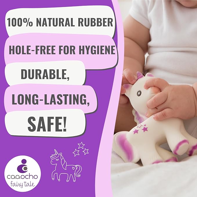CaaOcho Pure Natural Rubber Teething Baby Toy - Mira The Unicorn Teether for Babies, BPA Free Baby Toy, All Natural Teething Toys for Babies 0-6, Safe and Fun Molar Teether Toy