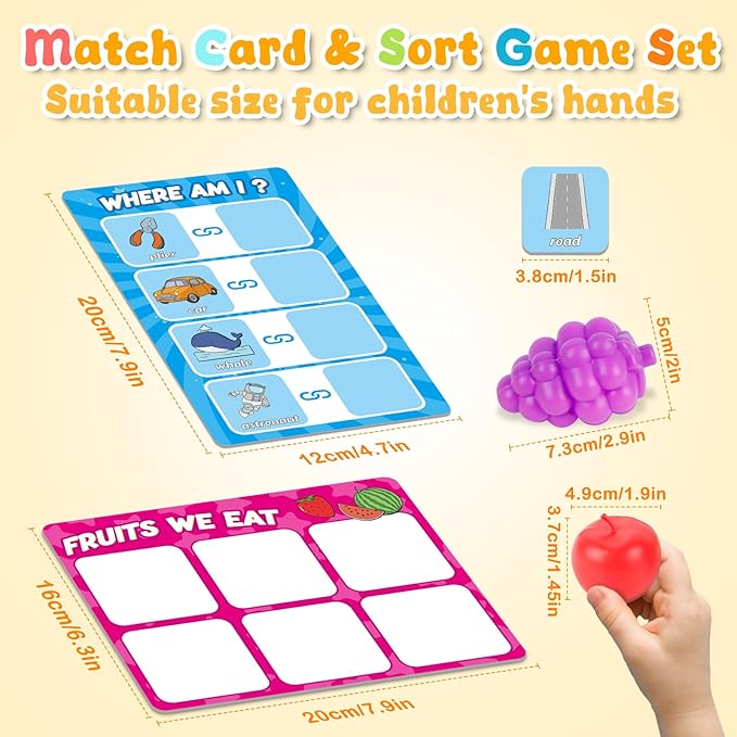 Broytain Match Card & Sort Game Set for Toddlers,Montessori Game for Kids Educational Fine Motor Skills,Speech Therapy Toys,Preschool Kindergarten Learning Activities,Sorting Toys for Toddlers 3-5