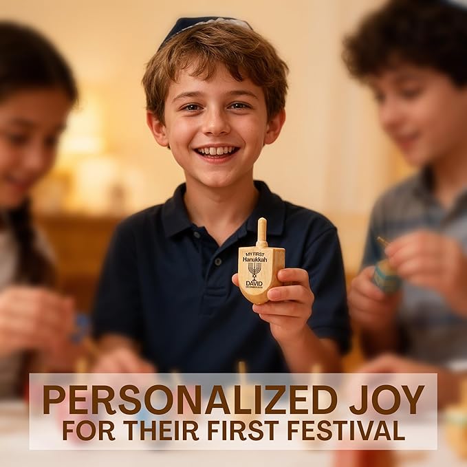 Personalized Wooden Dreidel for Kids Boys & Girls –Custom Engraved Hanukkah Dreidel with Name –Unique Small Hanukkah Gifts for Kids, Friends, and Family – Fun Hanukkah Games and Dreidel Décor Keepsake