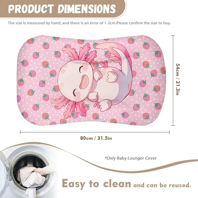 Strawberry Axolotl Baby Lounger Covers Soft Lounger Pillow Cover for Newborn Infant Co Sleeping Baby Nest Slipcover 31.5'' x 21.3'' for Home Travel