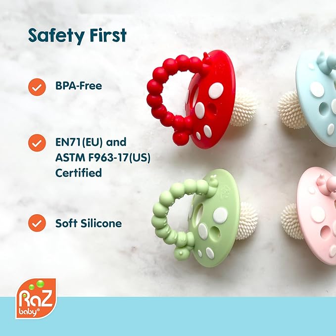 RaZbaby Chompy & RaZ-Pear Teether Set – BPA-Free Silicone Teething Toys for Babies 3M+, Soothing Textures, Rattle Sound, Easy to Hold, Sensory & Gum Relief, Great Gift for Infants