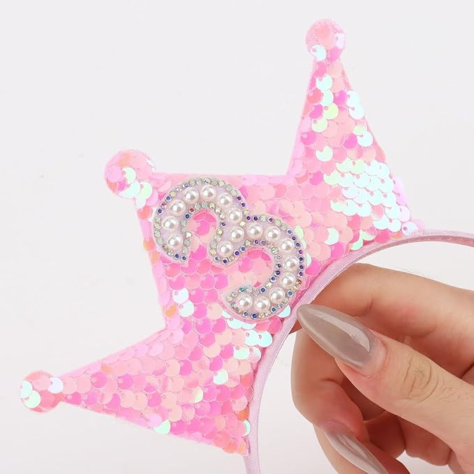 Birthday Crown Headband Pink Glitter Headbands for Girls 3 Year Old Girl Gifts 3rd Birthday Decorations