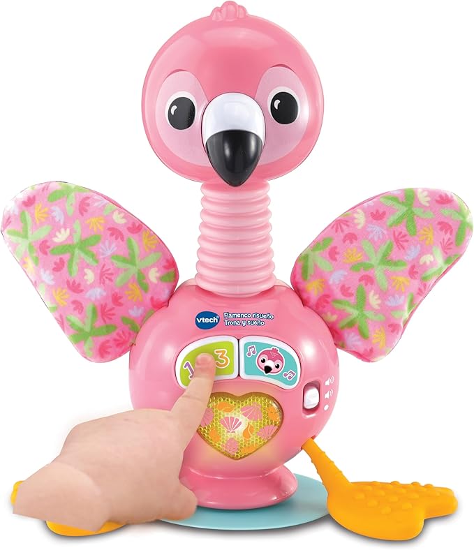 VTech -Baby Flamenco Laughing High Chair and Sleep, Toy for Babies from 6 Months, Interactive Buttons and Suction Base, ESP Version