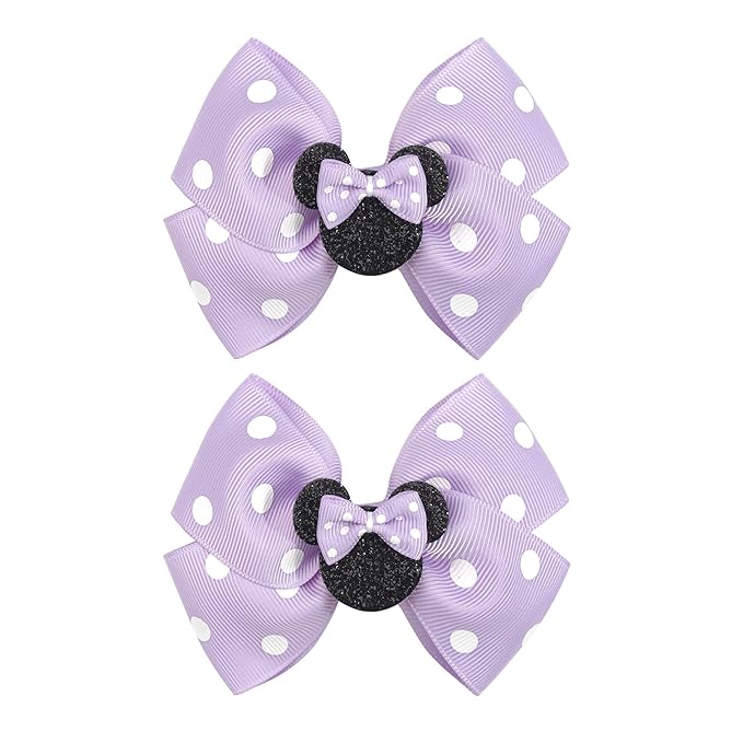 4 Inch Cute Mouse Ears Sequins Bows Hair Clips For Baby Girls, Toddler, Kids and Young Women Birthday Party Wedding Christmas Occasions Set of 2 (A- Light Purple)