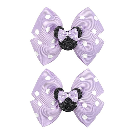 4 Inch Cute Mouse Ears Sequins Bows Hair Clips For Baby Girls, Toddler, Kids and Young Women Birthday Party Wedding Christmas Occasions Set of 2 (A- Light Purple)