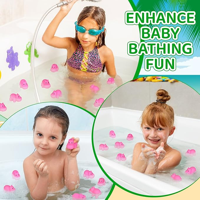 50 Pcs Rubber Hippo Baby Bath Toys Cute Floating Animal Bath Squirts Pink Hippo Bath Buddy Squirter Toys for Toddlers Fun Water Squirting Bathtime Play for Bathtub and Pool,Summer Beach Decor