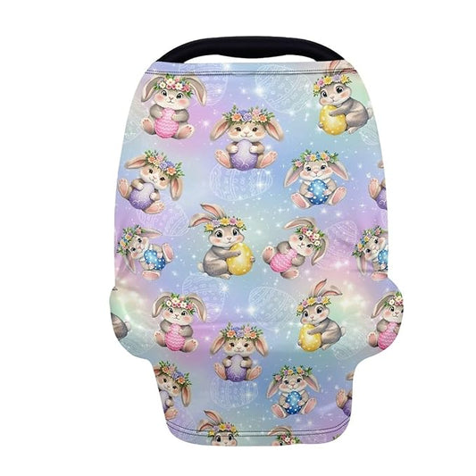Wanyint Easter Rabbit Eggs Colorful Car Seat Covers for Babies Girls Boys, Stretchy Carseat Canopy Soft Baby Breastfeeding Cover Nursing Scarf Infant Stroller Cover