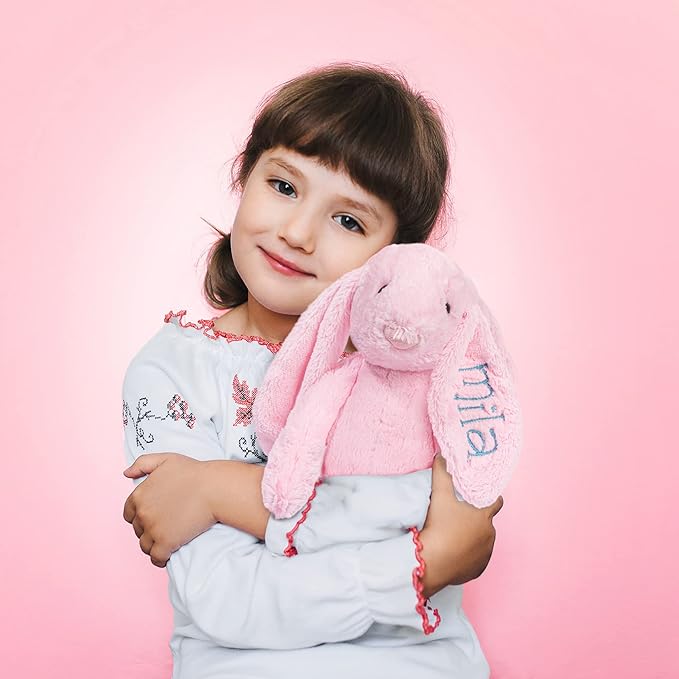 Personalized Super Soft Plush Bunny - Stuffed Animal Toy for Kids - Custom Gift with Embroidered Name on Ear for Easter, (Gray, Medium)