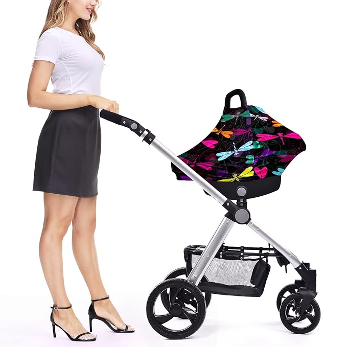 Baby Car Seat Stroller Covers Dragonflies Blue Yellow Rosy Nursing Cover Breastfeeding Scarf Soft Breathable Stretchy Coverage Carseat Canopy Cover for Boys and Girls Soft Breathable Multi Use