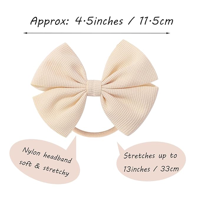 Baby Girls Nylon Headbands Newborn Bows Handmade Hair Bows Soft Hairbands Hair Accessories for Teen Infant Toddler Kids 3PCS