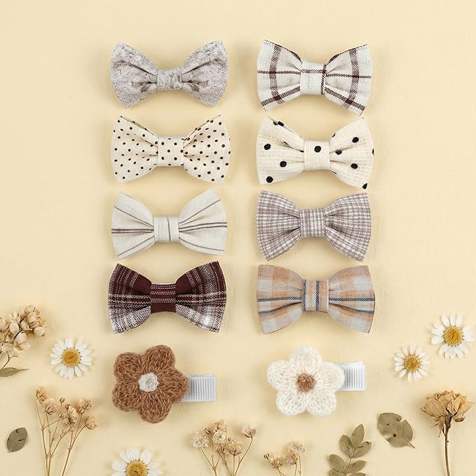 20 Pcs Baby Hair Clips Handmade Bows for Baby Girl Hair Accessories Cotton Fully Lined Clips Non Slip Barrettes for Fine Cute Tiny Bows Barrettes for Infants Toddlers, and Little Girls
