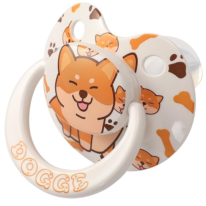 Adult Sized Pacifier Cute: Large Shield Binky for Anxiety Relief Butterfly Shaped - Puppy Printed Paci with Case