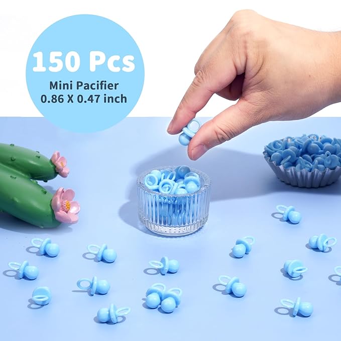 Baby Shower Pacifiers, 150 Mini Pacifiers for Baby Shower, Cute Plastic Pacifiers for Baby Shower Game, Decoration DIY, Gender Reveal Party Table Scatter/Baby Shower Party Favors (Blue)
