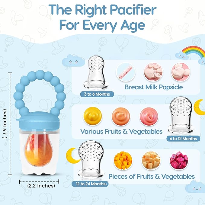 O’doe Fruit Feeder | Baby Fruit Feeder Pacifier with 1 Feeders and 3 Nipples | BPA-Free, Baby Food Feeder and Fruit Teether for Babies | Silicone Pacifier and Teething Soother | Ideal for Baby Feeding