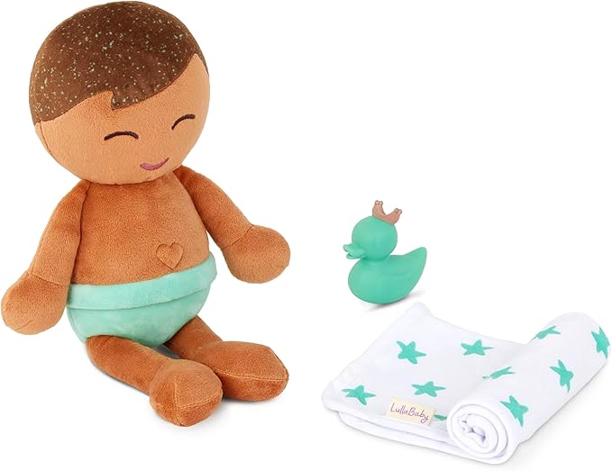 LullaBaby – 14-Inch Bath Doll – Olive Skintone & Light Brown Hair Baby Boy Doll with Accessories – Soft Plush Body – Real Water Play – Tub Toy – Kids Ages 2+