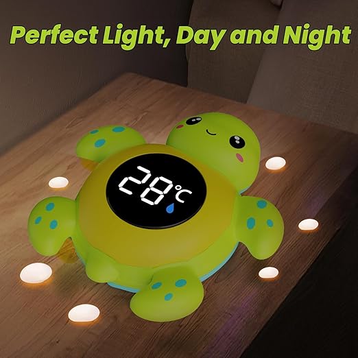 Baby Bath Thermometer Baby Safety, Digital 2-in-1 Room & Bath Water Thermometer with 3-Color Backlight & Temperature Warning, Floating Turtle Design for Infant Toddler, Auto On/Off