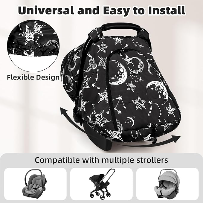 Winter Car Seat Cover Baby, GFU Warm Carseat Cover for Babies, Universal Infant Car Seat Canopy Waterproof, Cold Weather Shield Coats Black Star