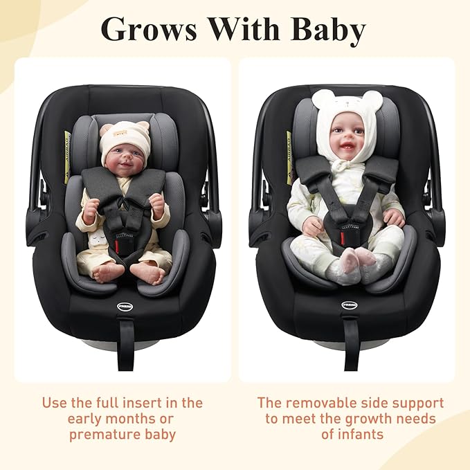 Innokids Infant Car Seat Insert, Baby Head Body Supports for Newborn, Soft and Padded, Detachable Head and Side Support for Carseats, Strollers, Swings (Grey)