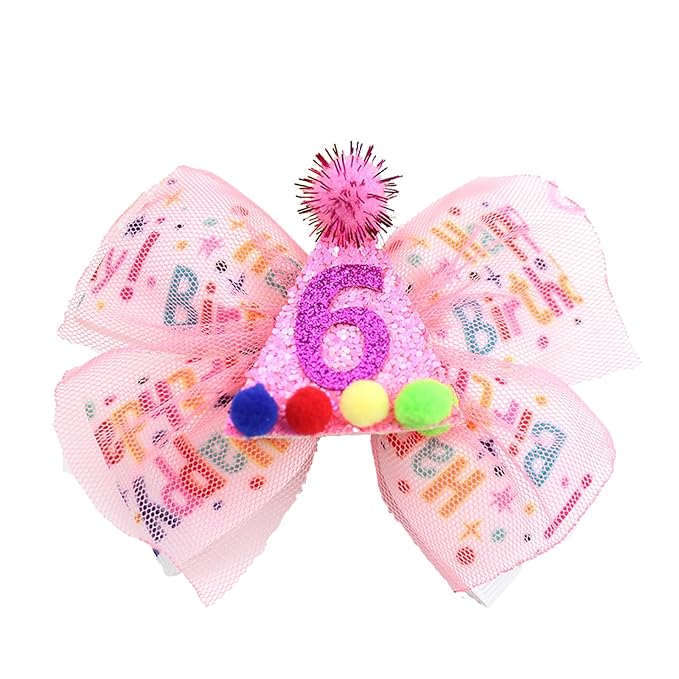 6th Birthday Hair Bow for Girls, Hot Pink Hair Clips Hair Accessories for Girls 1 2 3 4 5 6 Years Birthday Party Supplies Decorations