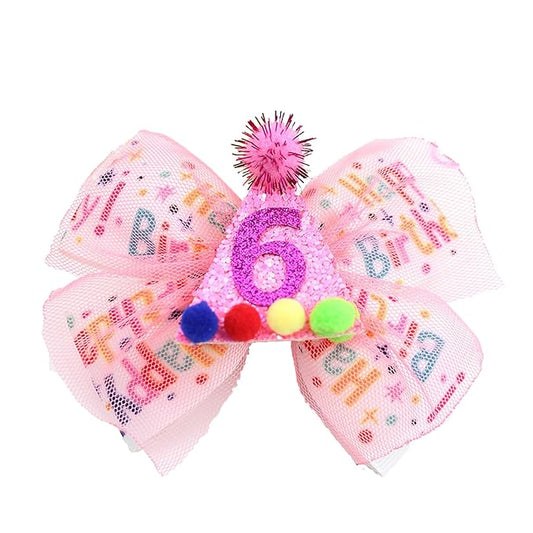 6th Birthday Hair Bow for Girls, Hot Pink Hair Clips Hair Accessories for Girls 1 2 3 4 5 6 Years Birthday Party Supplies Decorations