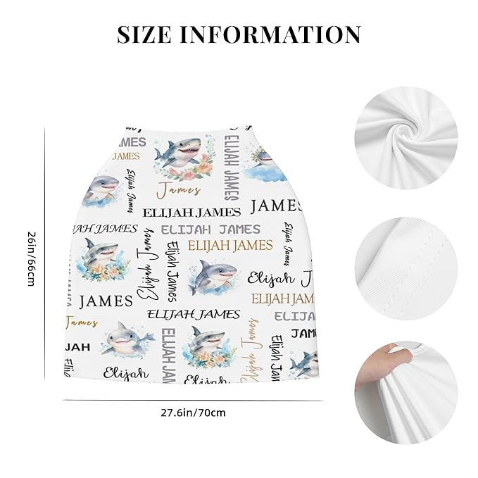 Personalized Baby Car Seat Cover with Name Stroller Canopy Custom Shark Carseat Cover Newborn Baby Boy Girl Nursing Cover for Moms First Birthday Gift