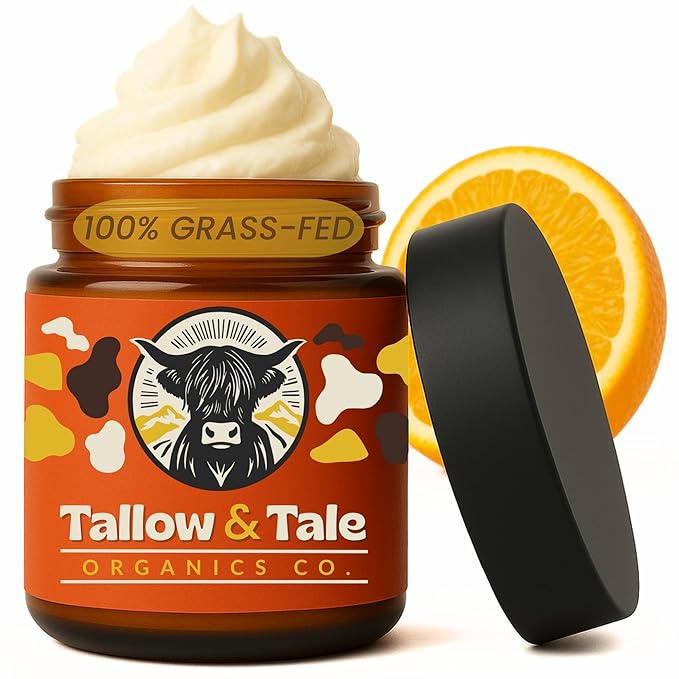 Tallow And Tale Grass-Fed & Finished Organic Tallow Cream | Face & Body Moisturizer | For Sensitive, Dry & Irritated Skin (8 OZ, Citrus Burst - Orange, Lemongrass, Rosemary & Frankincense)