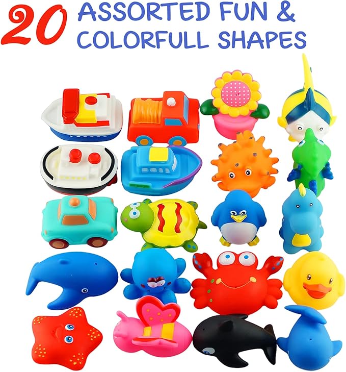 Dimple Set of 20 Floating Bath Toys, Sea Animals Squirter Toys for Boys & Girls, Assorted Sea Animals Friends, Squeeze to Spray! Tons of Fun, Great for Kids & Toddlers