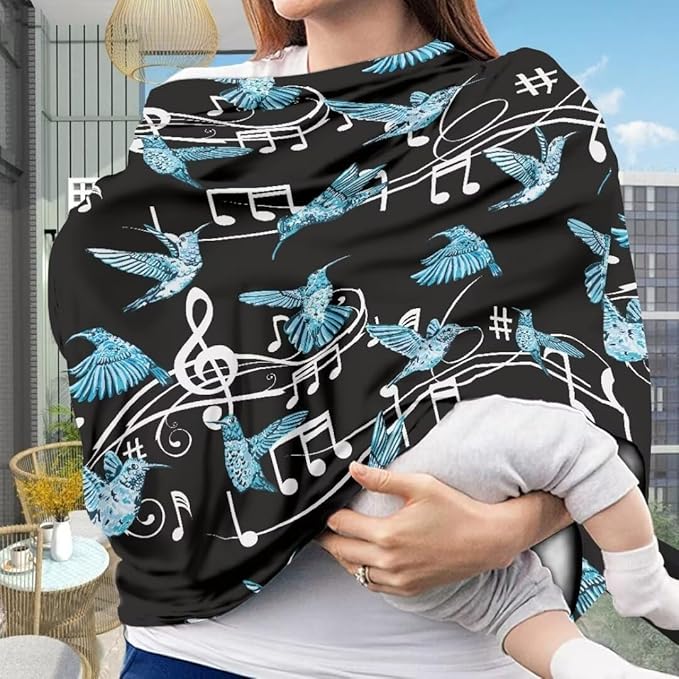 Coldinair Hummingbird Car Seat Covers for Girls Multi-use Cover Music Notes Baby Carseat Canopy Cow Print Nursing Cover for Breastfeeding