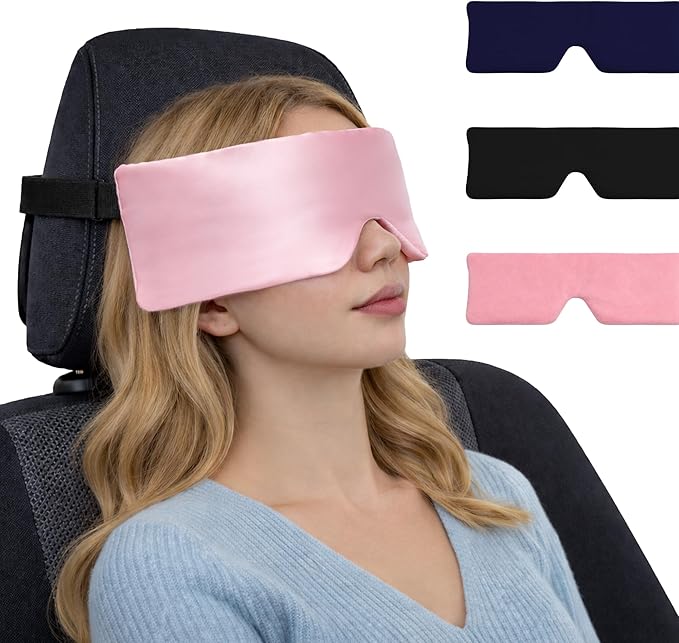 SPRING SEAON Airplane Head Strap for Sleeping, Double-Sided Airplane Eye Mask Head Holder, Adjustable Seat Sleeper Support for Plane, Car & Office Chair, Contoured Nose-Friendly Design，Pouch Included