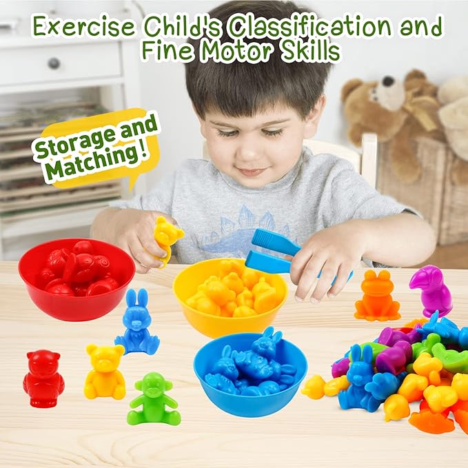 Counting Color Sorting Toys Animals Matching Games with Rainbow Bowls,Preschool Learning Educational Montessori Sensory Training Easter Basket Stuffers Gifts for 3 4 5 Year Old Toddlers
