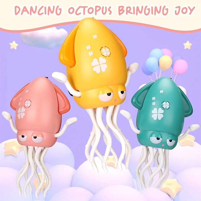 Palksky Dancing Squid Baby Toy in Tummy Time,Magic Electric Octopus Automatic Obstacle Avoidance Toy with Light & Music,Crawling Toys for Learning to Walk,Pink