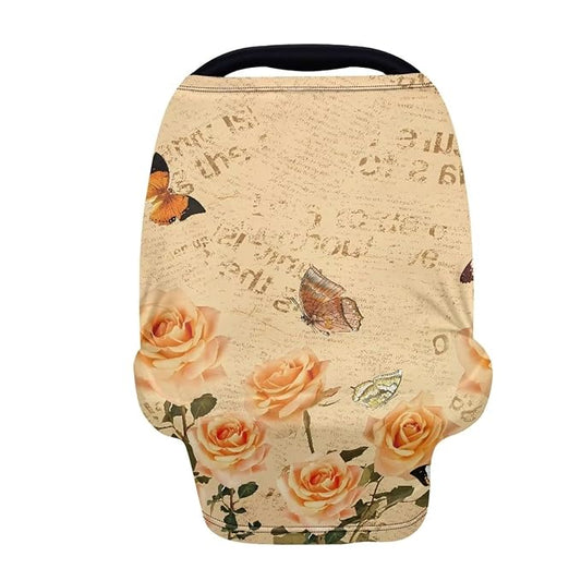 Rose Butterfly Multi-Purpose Baby Car Seat Cover Dust Cover Washable Nursing Breastfeeding Covers Soft Infant Stroller Cover Sun-Proof Breastfeeding Scarf