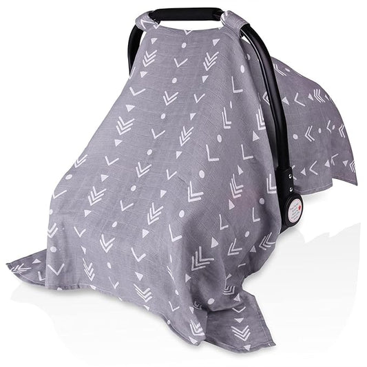 Metplus Car Seat Cover Baby boy, 100% Muslin Cotton Infant Carseat Covers, Lightweight Breathable Car Seat Canopy, Summer Stroller Sun Shade, Newborn Travel Essentials(Arrow)