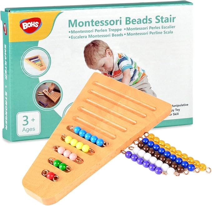 BOHS Montessori Bead Stair Set, 1-10 Counting, with Sorting Tray- Compact Educational Toy for Preschool Learning