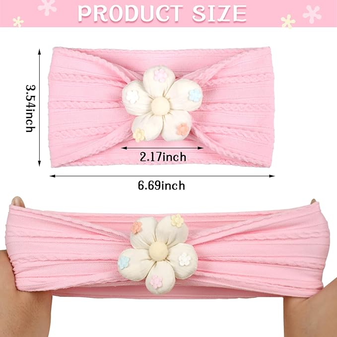 MIUXUESO 3 Piece Baby Girls Flower Headband, Florals Nylon Headband Soft Comfortable Elasticity Hairbands Baby Shower Newborn Essentials for Infant Toddlers (Yellow Pink White)