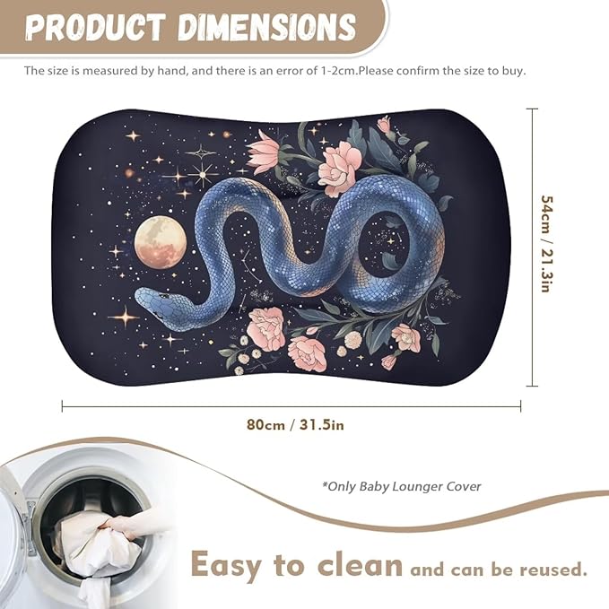 Snake Moon Baby Lounger Covers, Hippie Floral Lounger Pillow Covers for Newborn Infant Co Sleeping Baby Nest Slipcover 31.5'' x 21.3''