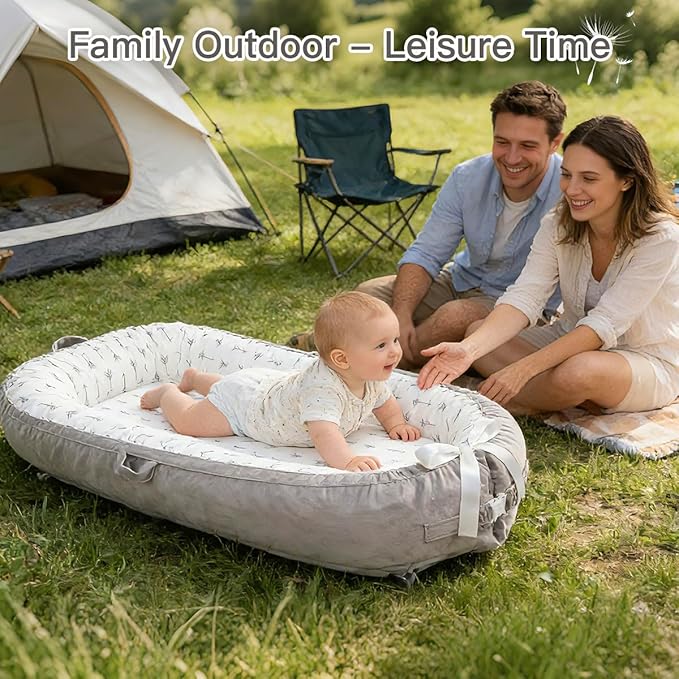Baby Support Cushion | Organic Cotton Infant Floor Support Cushion | Reversible, Adjustable & Portable Floor Support | Soft, Breathable, Washable Cover (Grey Arrow)