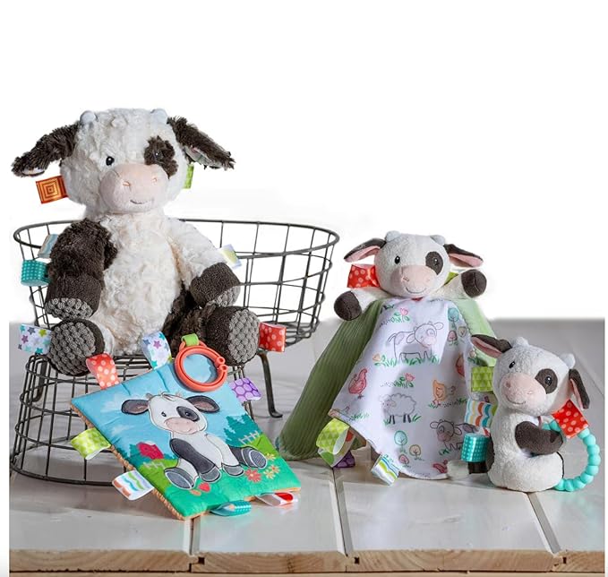 Taggies Crinkle Me Toy with Baby Paper & Squeaker with Sensory Tags, 6 x 6-inches, Buttercup Cow